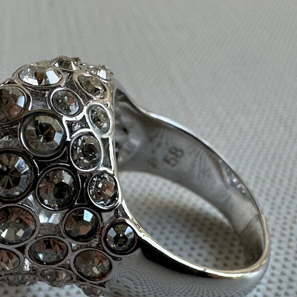 Swarovski Crystal Dome Ring, Rhodium-Plated Swirl Statement Ring, Size 8 - Picture 6 of 15